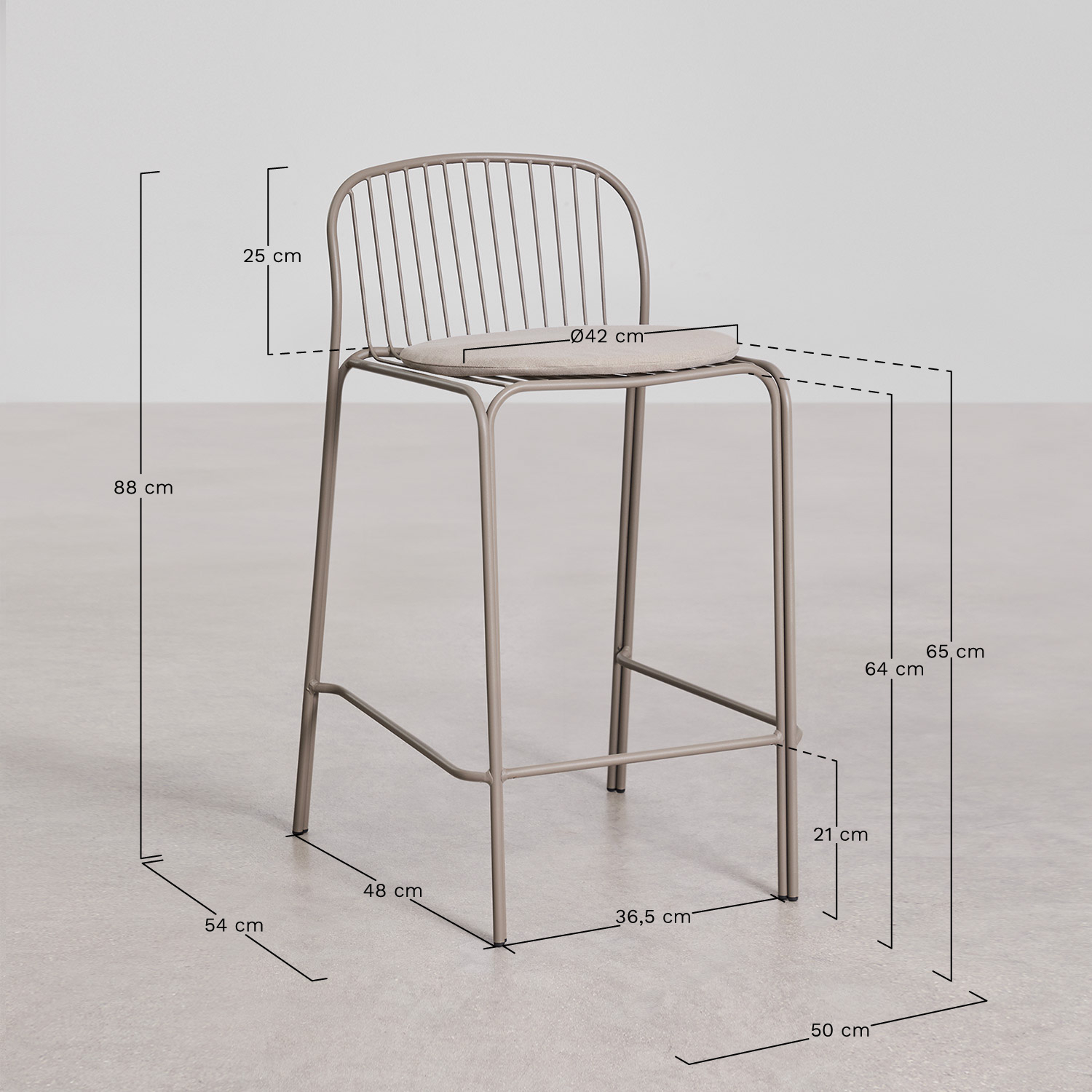 Anerina steel garden bar stool, medidas