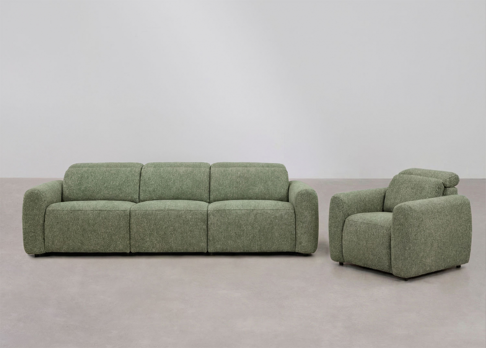 Living room set with 3-seater electric reclining sofa and upholstered Peggy armchair