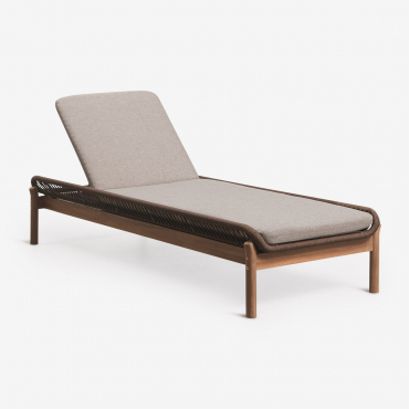 Karvia Reclining Lounger In Acacia Wood And Braided Rope Acacia Brown & Hazelnut Brown Fabric - Sklum