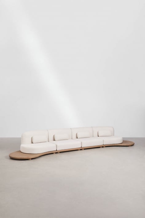 4-piece straight modular garden sofa in acacia wood Gerard