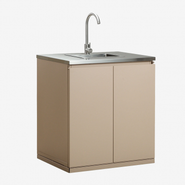 Rivana Steel Outdoor Modular Kitchen Storage Unit With Sink Tapioca Beige & Brushed Grey Rintran - Sklum