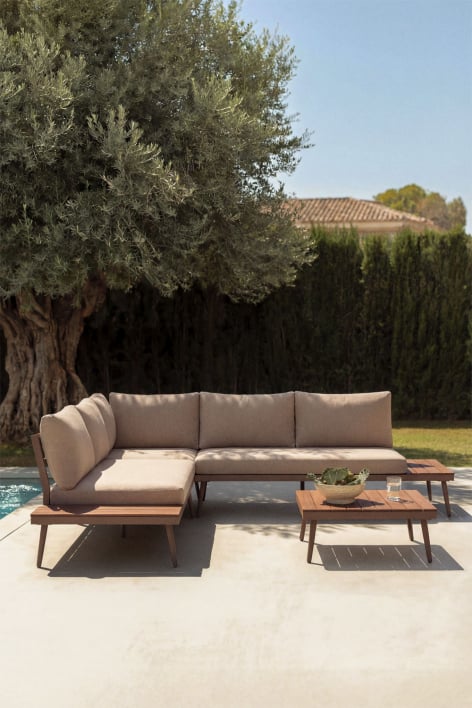 Kalen garden set with 5-seat corner sofa and aluminum and acacia wood coffee table