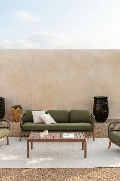 3-seater garden sofa in acacia wood and braided rope Karvia