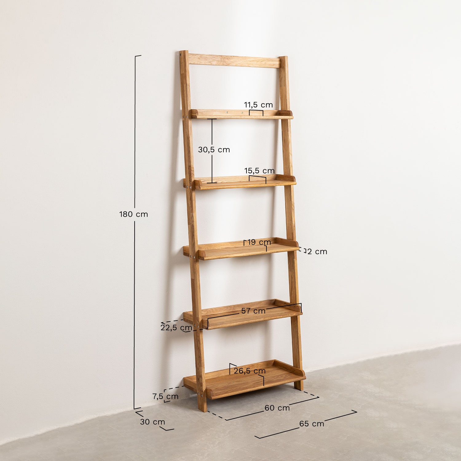 Idia 65x180 cm oak wood shelving unit, medidas