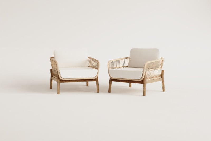 Pack of 2 armchairs in acacia wood and braided rope Karvia