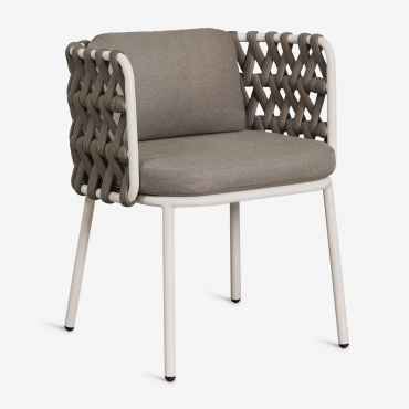 Set Of 4 Garden Chairs With Armrests In Aluminum And Braided Rope Tevary Gardenia White & Hazelnut Brown Fabric - Sklum