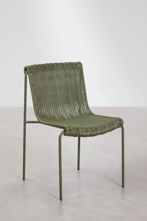 Pack of 2 dining chairs in synthetic rattan and steel Revia - Deep Olive Green 