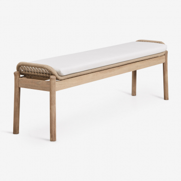 Karvia 180 Cm Bench In Acacia Wood And Braided Rope Light Brown Acacia & Fabric White - Sklum
