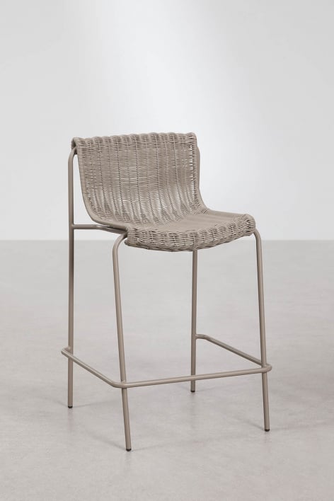 High garden stool in synthetic wicker and steel Revia - Moka Brown