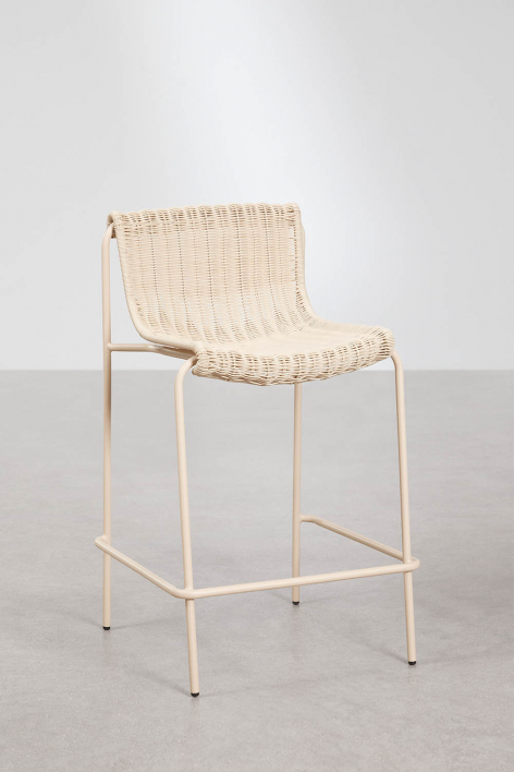 High garden stool in synthetic wicker and steel Revia - Tapioca Beige