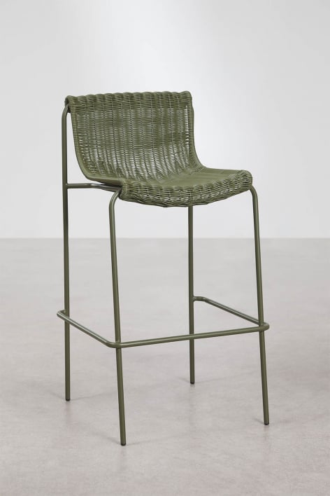 High stool in synthetic wicker and steel Revia - Deep Olive Green 