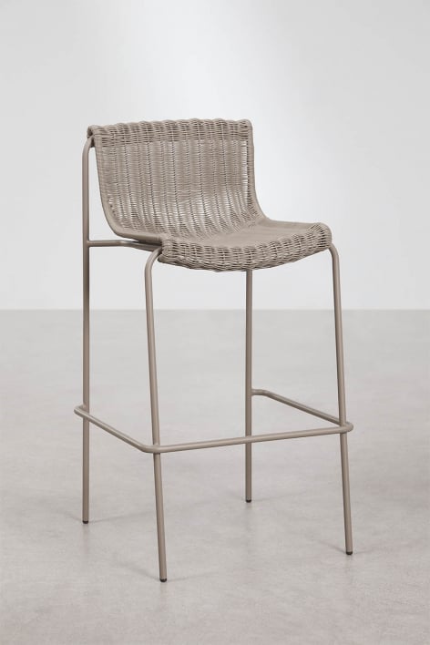 High stool in synthetic wicker and steel Revia - Moka Brown