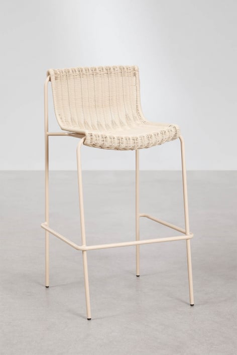 High stool in synthetic wicker and steel Revia - Tapioca Beige