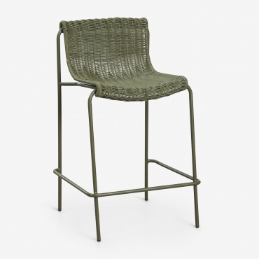 Pack Of 2 High Garden Stools In Synthetic Rattan And Steel Revia Deep Olive Green & ↑65 Cm - Sklum