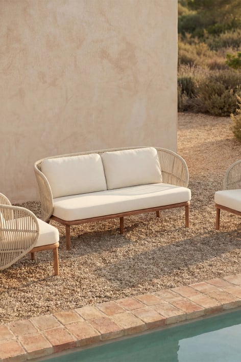 Capri 2-seater garden sofa in acacia wood and braided rope