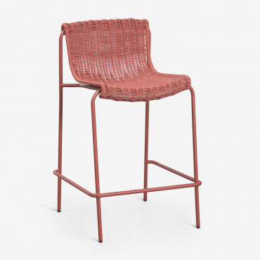 Set Of 4 High Stools In Synthetic Rattan And Steel Revia Terracota & ↑65 Cm - Sklum