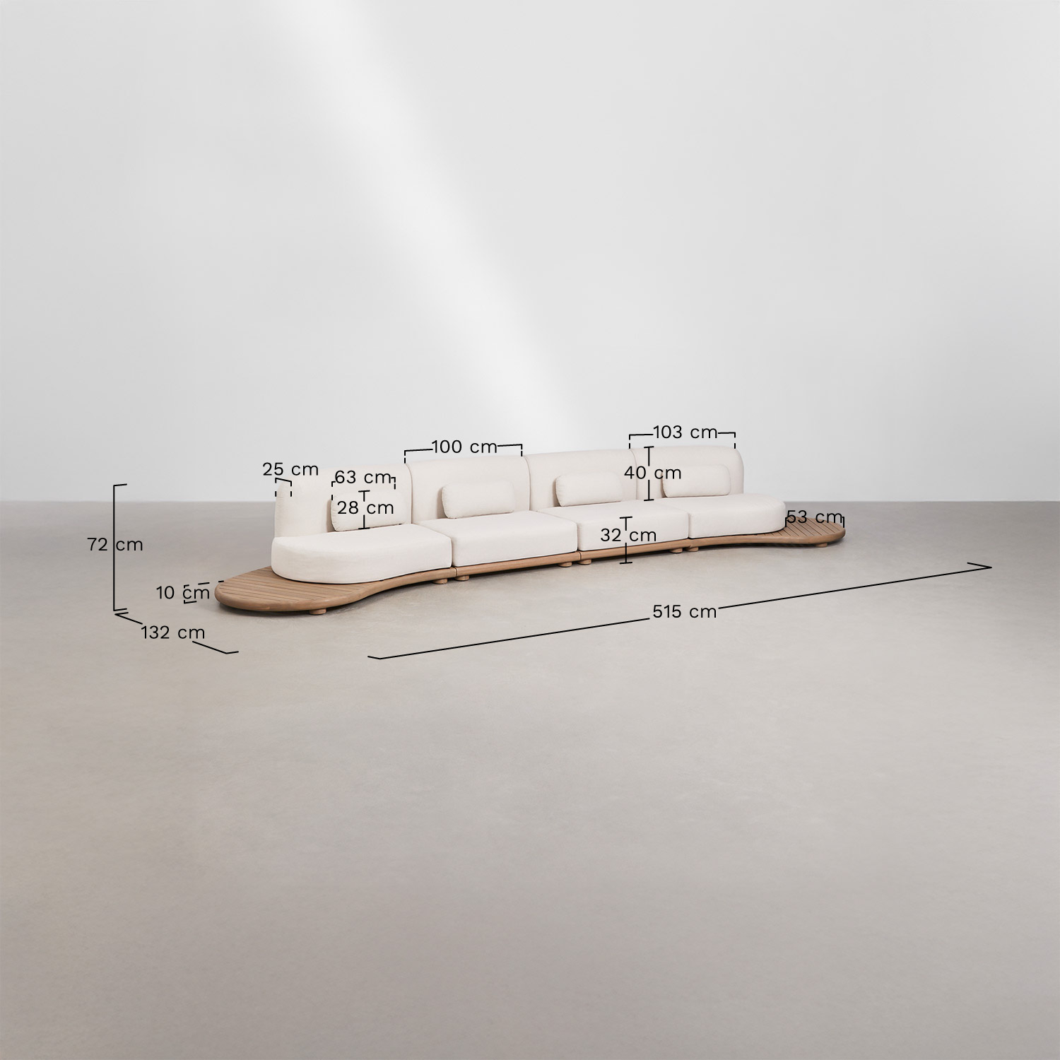 Gerard 4-piece straight modular sofa garden set with 2 acacia wood coffee tables, medidas