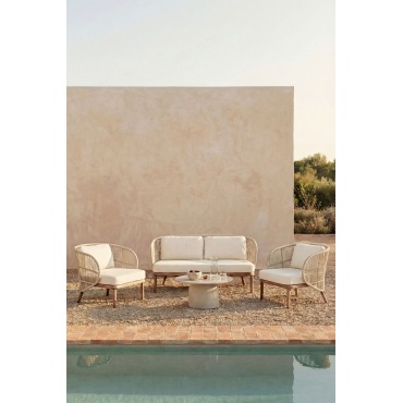 Garden Set With 2-seater Sofa, 2 Capri Armchairs, And Round Ø75 Cm Layana Cement Coffee Table Beige Cream - Sklum