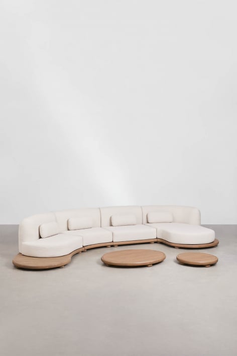 Gerard 4-piece garden set with right modular chaise longue sofa and 2 acacia wood coffee tables