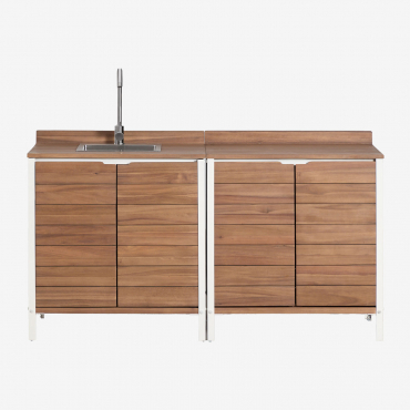 2-piece Outdoor Modular Kitchen With Sink And Storage In Acacia Wood Reggie Acacia Brown & Brushed Grey Rintran - Sklum
