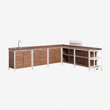 7-piece Outdoor Modular Kitchen With Sink, Organizer Panel, And Acacia Wood Storage Reggie Acacia Brown & Brushed Grey Rintran - Sklum
