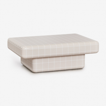 Rectangular Garden Coffee Table With Tile-look Cement Eleonor 100 X 70 Cm & Tapioca Beige - Sklum