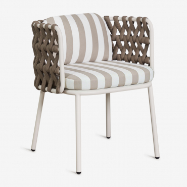 Tevary Garden Chair With Aluminum Armrests And Braided Rope Gardenia White & Mocha Brown Fabric - Gardenia White - Sklum