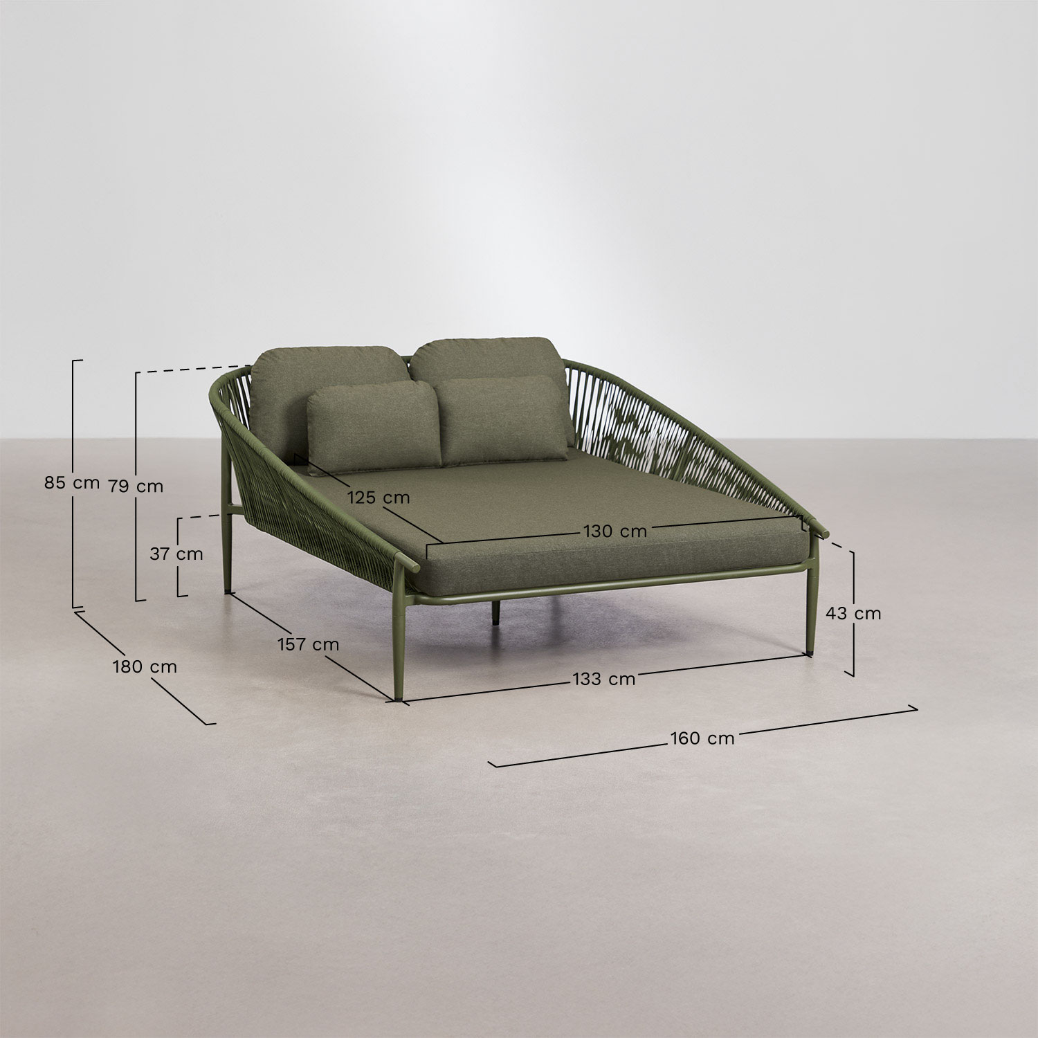 Double aluminum sun lounger with Renslow cushion, medidas