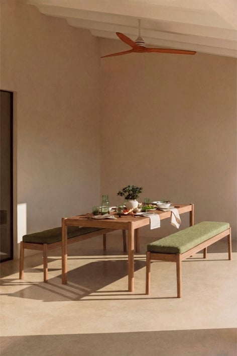 Rectangular table set 220x100 cm and 2 garden benches in acacia wood Karvia