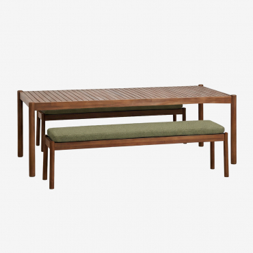 Rectangular Table Set 220x100 Cm And 2 Garden Benches In Acacia Wood Karvia Acacia Brown & Green Sage Bouclé - Sklum