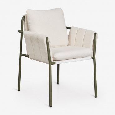 Pack Of 2 Upholstered Garden Armchairs In Zunika Steel Deep Olive Green - Sklum