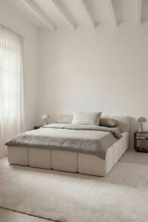 Jolcem upholstered bed with lift-up storage base