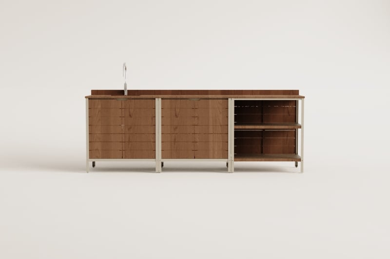 3-piece outdoor modular kitchen with sink and acacia wood storage Reggie