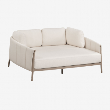 Double Sun Lounger In Bouclé And Aluminum With Boleni Cushions Moka Brown - Sklum