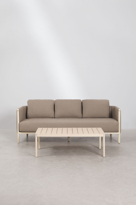 Boleni aluminum coffee table and 3-seater bouclé sofa garden set