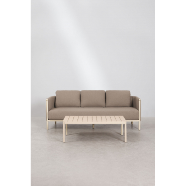 Boleni Aluminum Coffee Table And 3-seater Bouclé Sofa Garden Set Tapioca Beige - Sklum