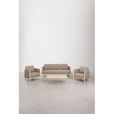 Boleni Aluminum Garden Set With 3-seater Sofa, 2 Boucle Armchairs, And Coffee Table Tapioca Beige - Sklum