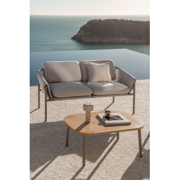 Zunika Garden Set With 2-seater Upholstered Sofa And Steel Coffee Table Moka Brown - Sklum