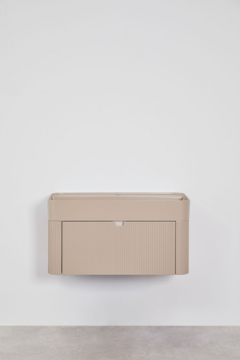 Suspended 80x40 cm wooden bathroom furniture set with integrated Saioa sink - Matte Beige