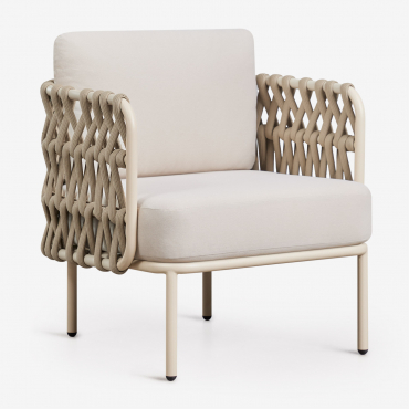 Tevary Garden Armchair In Aluminum And Braided Rope Tapioca Beige & Tela Beige Tapioca - Sklum