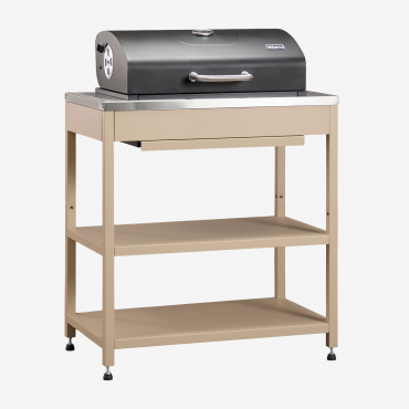 Module With Charcoal Barbecue For Savona Modular Outdoor Kitchen In Steel Tapioca Beige - Sklum