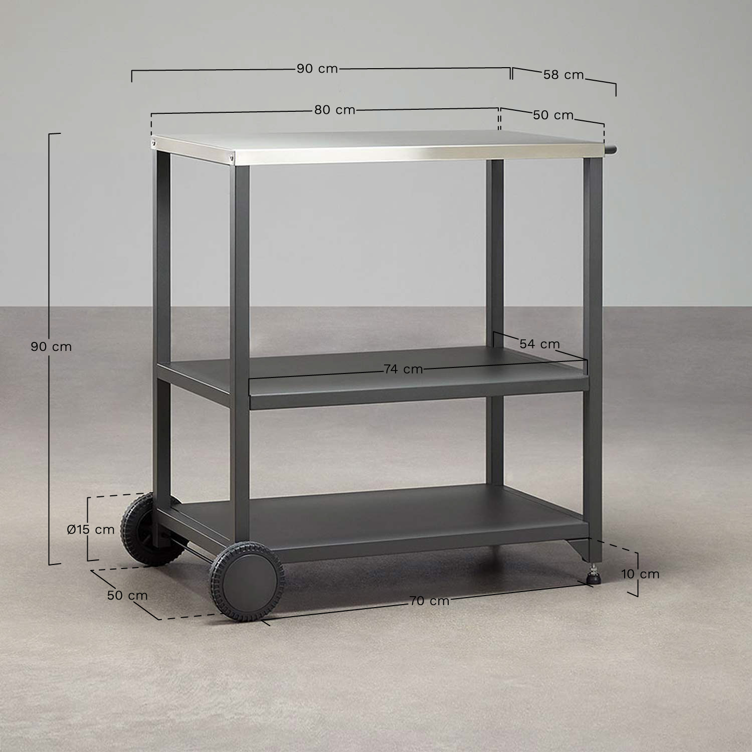 Modular outdoor kitchen cart in Savona steel, medidas