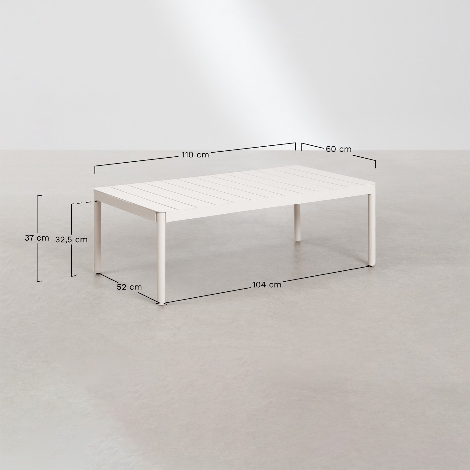 Garden set with 3-seater sofa, 2 armchairs in Tevary braided rope, and Boleni aluminum coffee table, medidas