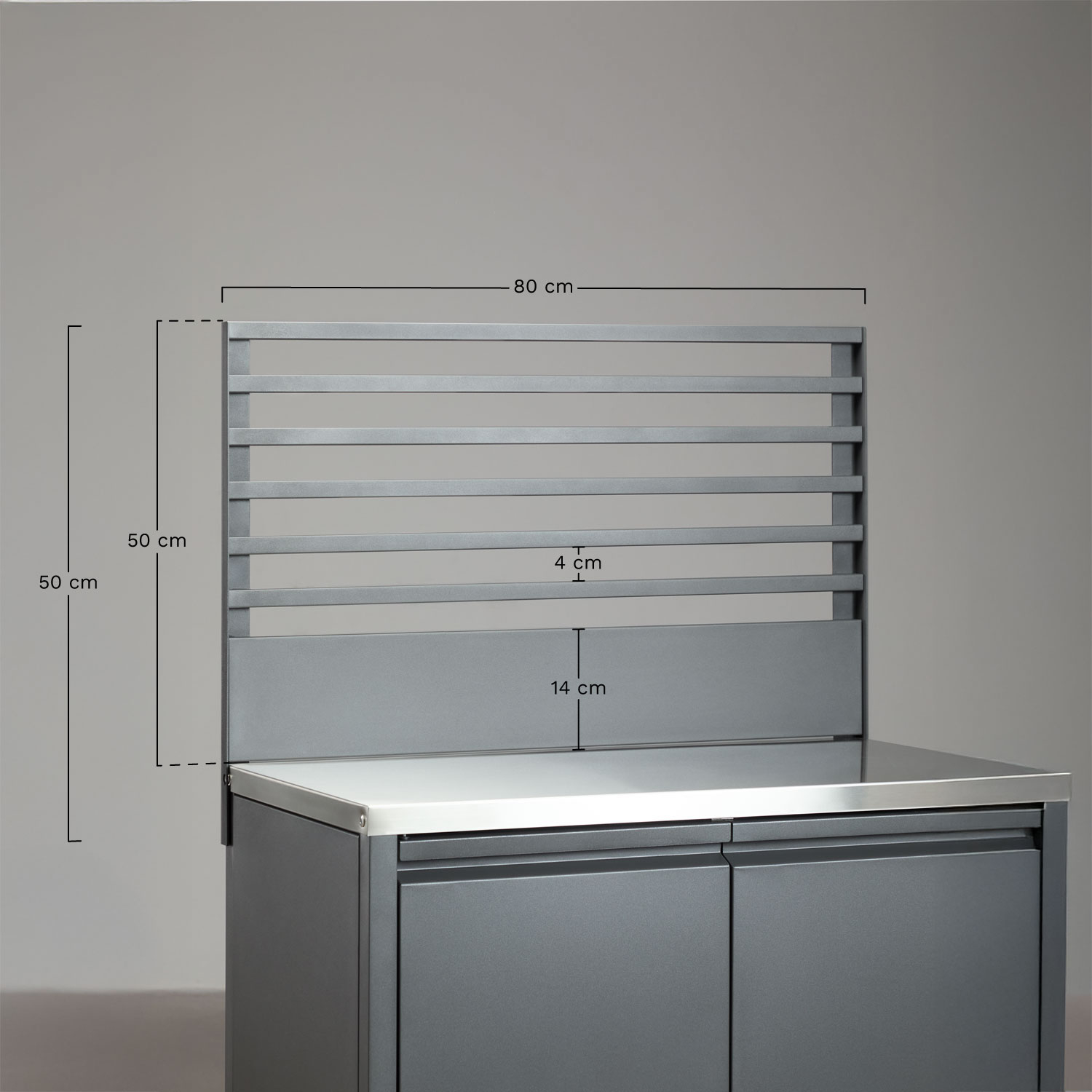 80x50 cm panel for modular outdoor kitchen in Savona steel, medidas