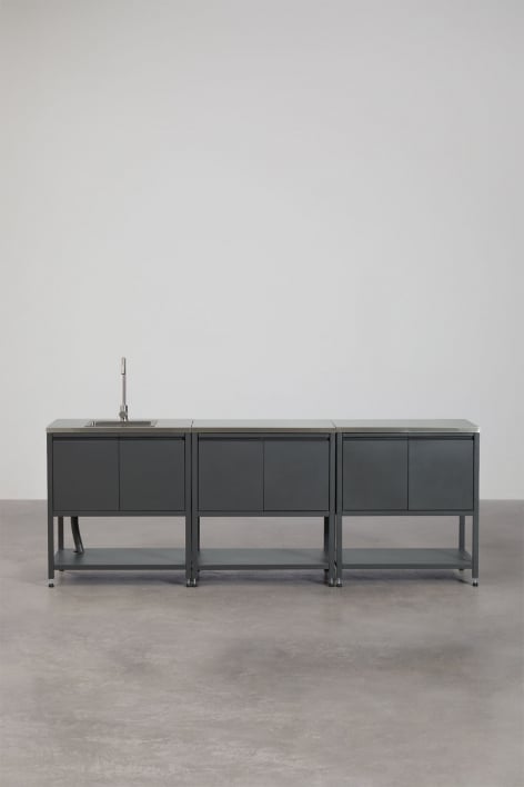 3-piece outdoor modular kitchen with sink and steel storage Savona