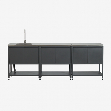 3-piece Outdoor Modular Kitchen With Sink And Steel Storage Savona Grey Graphite & Brushed Grey Rintran - Sklum