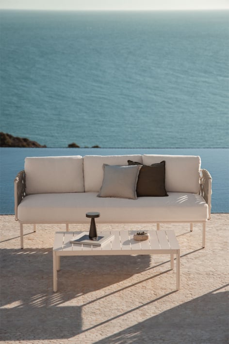 Tevary 3-seater braided rope garden sofa set and Boleni aluminum coffee table