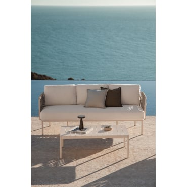 Tevary Braided Rope 3-seater Sofa Garden Set And Boleni Aluminum Coffee Table Tela Beige Tapioca - Sklum
