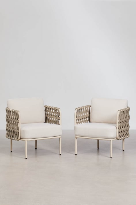 Pack of 2 garden armchairs in aluminum and braided rope Tevary