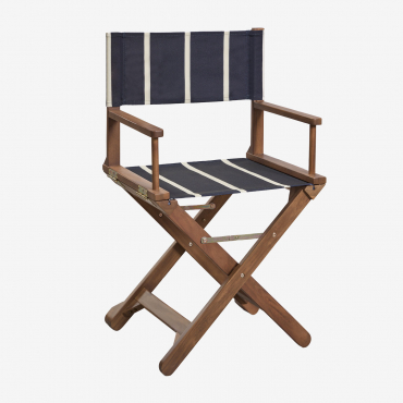 Pack Of 2 Ridley Folding Director Garden Chairs In Acacia Wood Navy Blue - Tapioca Beige - Sklum